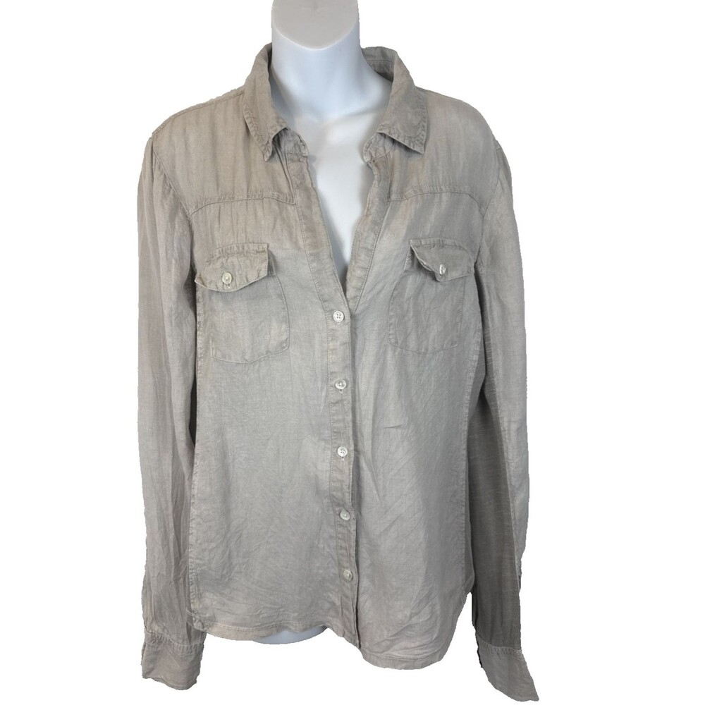 Standard James Perse 100% Linen Sz 4 Large Mixed Media Long Sleeve Button Down